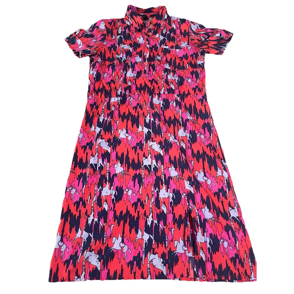 Vero Moda  Colorful Equestrian Horse Dress XS Short Sleeve Button Up Western